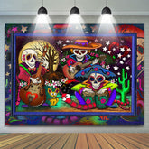 Lofaris Mexican Fiesta Cartoon Skeleton Theme Party Backdrop